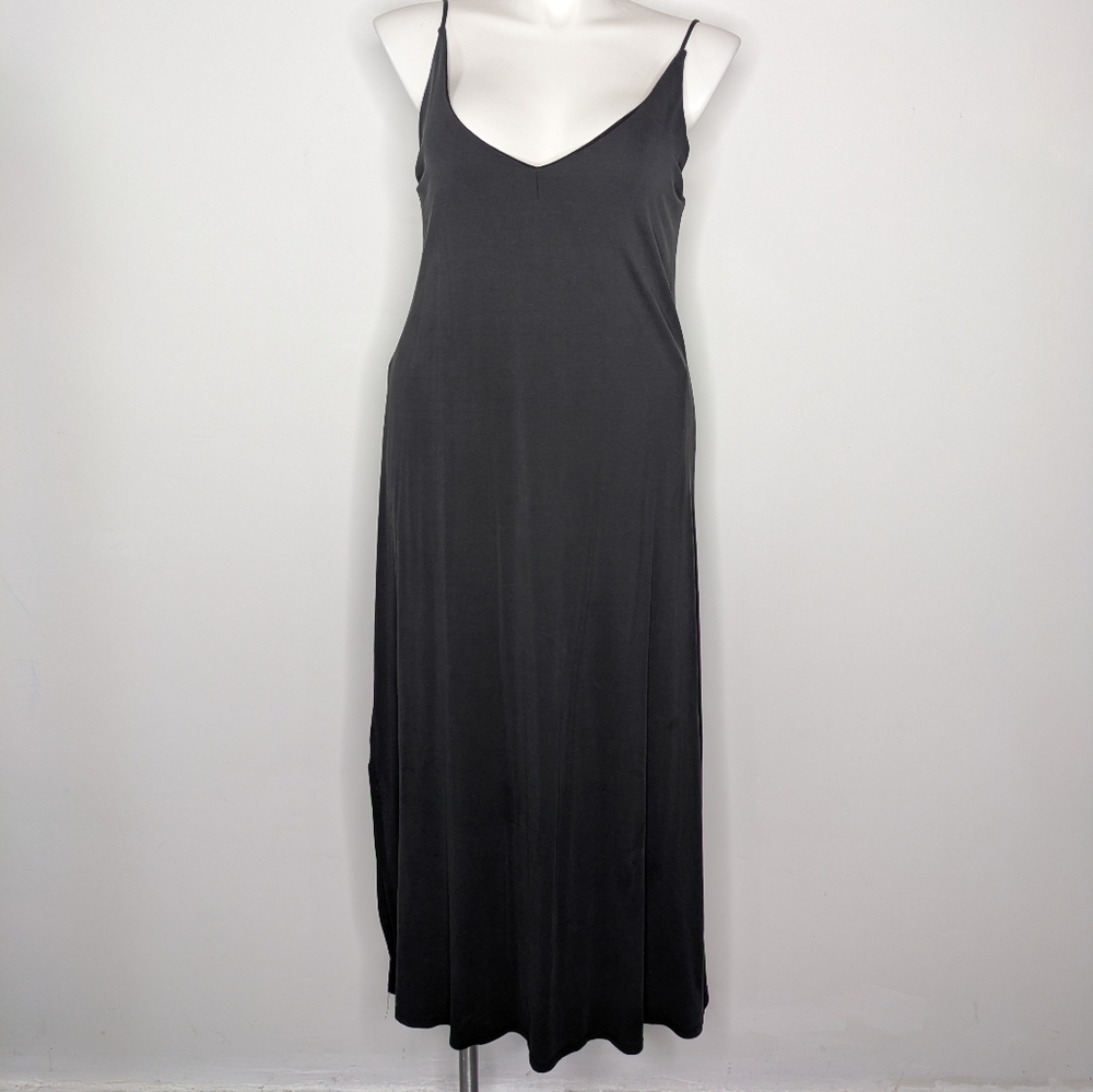 Chrysanthemum Black Spaghetti Strap V Neck Midi Dress XL